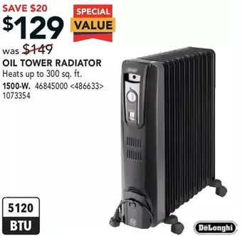 RONA Delonghi oil tower radiator 1500-w offer
