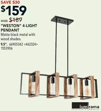 RONA Lumirama "weston" 4-light pendant offer