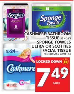 Food Basics Cashmere bathroom tissue or sponge towels ultra or scotties facial tissue offer