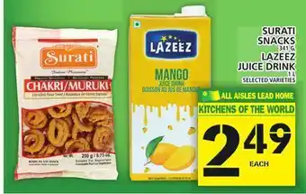 Food Basics Surati snacks or lazeez juice drink offer