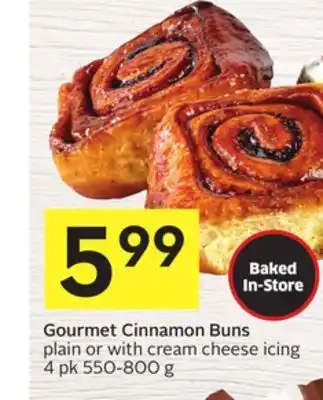 Foodland Gourmet cinnamon buns plain or with cream cheese icing 4 pk 550-800 g offer