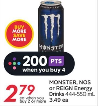 Sobeys Monster, nos or reign energy drinks offer
