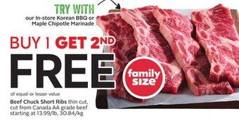 Sobeys Beef chuck short ribs offer