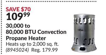 Princess Auto 30,000 to 80,000 btu convection propane heater offer