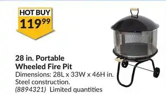 Princess Auto 28 in. portable wheeled fire pit offer