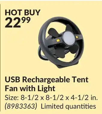 Princess Auto Usb rechargeable tent fan with light offer