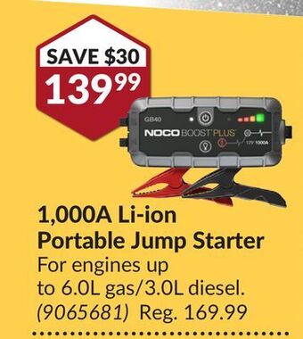 Princess Auto 1, 000a li-ion portable jump starter offer