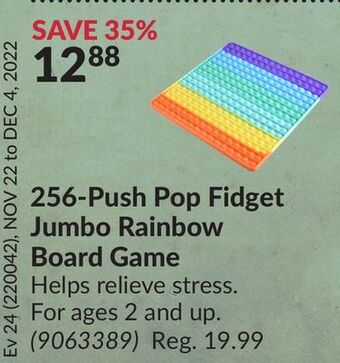 Princess Auto 256-push pop fidget jumbo rainbow board game offer