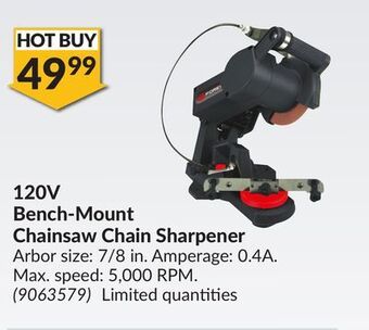 Princess Auto 120v bench-mount chainsaw chain sharpener offer
