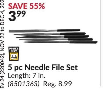 Princess Auto 5 pc needle file set offer