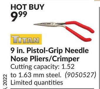 Princess Auto 9 in. pistol-grip needle nose pliers/crimper offer