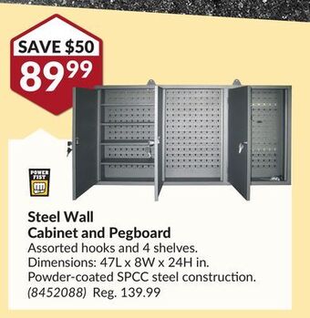 Princess Auto Steel wall cabinet and pegboard offer
