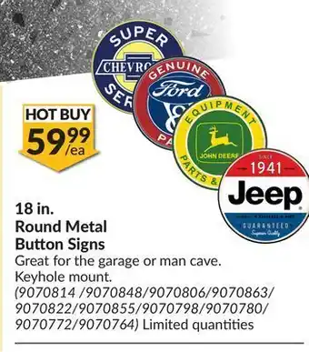 Princess Auto 18 in. round metal button signs offer