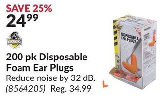 Princess Auto 200 pk disposable foam ear plugs offer