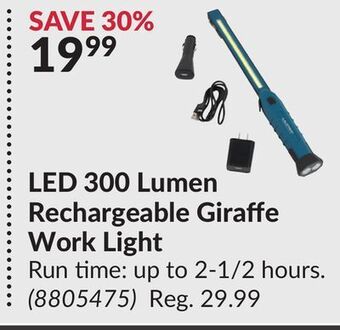 Princess Auto Led 300 lumen rechargeable giraffe work light offer