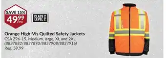 Princess Auto Orange high-vis quilted safety jackets offer