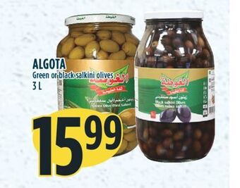 Marché Adonis Algota green or black salkini olives offer