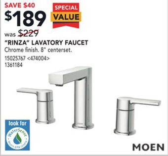 RONA Moen "rinza" lavatory faucet offer