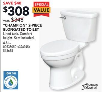 RONA American standard "champion" 2-piece elongated toilet offer