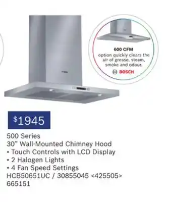 RONA Bosch 500 series 30" wall-mounted chimney hood offer