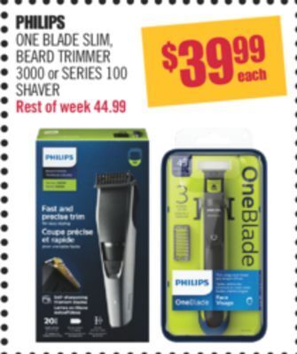 Shoppers Drug Mart Philips one blade slim, beard trimmer 3000 or series 100 shaver offer