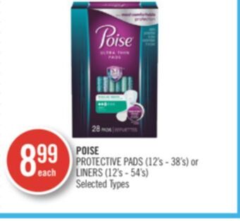 Shoppers Drug Mart Poise protective pads (12's-38's) or liners (12's-54's) offer