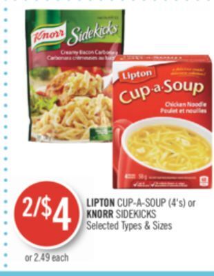 Shoppers Drug Mart Lipton cup-a-soup (4's) or knorr sidekicks offer