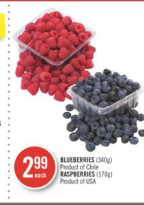 Shoppers Drug Mart Blueberries (340g) product of chile raspberries (170g) product of usa offer