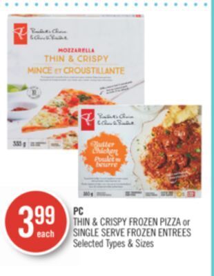 Shoppers Drug Mart Pc thin & crispy frozen pizza or single serve frozen entrees offer