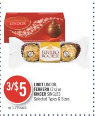Shoppers Drug Mart Lindt lindor, ferrero (3's) or kinder singles offer