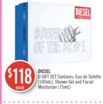Shoppers Drug Mart Diesel d gift set contains: eau de toilette (100ml), shower gel and facial moisturizer (75ml) offer