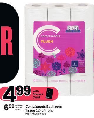 FreshCo Compliments bathroom tissue 12=24 rolls offer