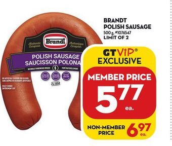 Giant Tiger Brandt polish sausage offer