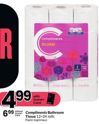 Chalo FreshCo Compliments bathroom tissue 12=24 rolls offer