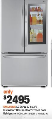 Home Depot Lg 36"w 27 cu. ft. instaview™ door-in-door® french door refrigerator offer