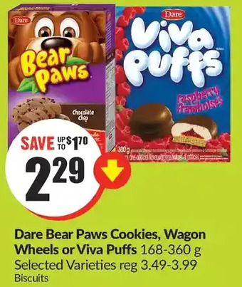 FreshCo Dare bear paws cookies, wagon wheels or viva puffs offer