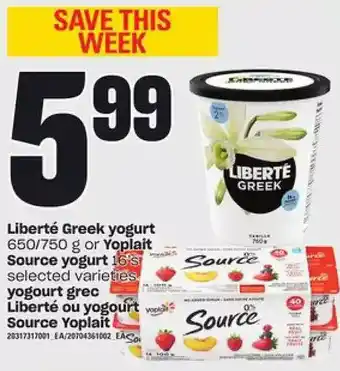 Independent Grocer Liberte greek yogurt or yoplait source yogurt offer