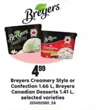 Independent Grocer Breyers creamery style or confection, breyers canadian desserts offer