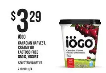 Independent Grocer Iogo canadian harvest, creamy or lactose-free yogurt offer