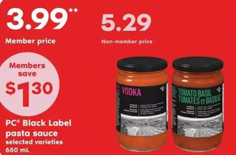 Loblaws Pc black label pasta sauce offer