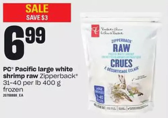 Loblaws Pc pacific large white shrimp raw offer