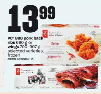 Loblaws Pc bbq pork back ribs or wings offer
