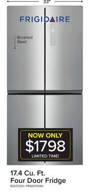 Leon's Frigidaire brushed steel 4 door refrigerator (17.4 cu. ft) - frqg1721av offer