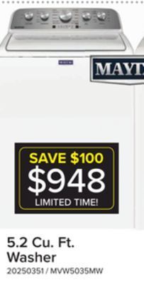 Leon's Maytag white top load washer with deep fill - (5.2 cu. ft.) - mvw5035mw offer