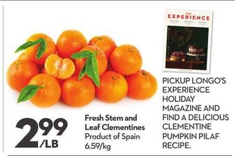Longo's Fresh stem and leaf clementines offer