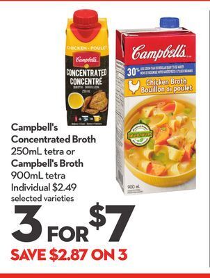 Longo's Campbell's concentrated broth 250ml tetra or campbell's broth 900ml tetra offer