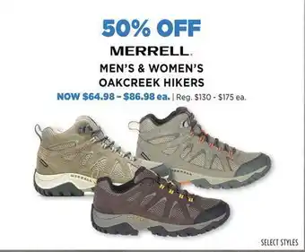 Sporting Life Merrell men's & women's oakcreek hikers offer