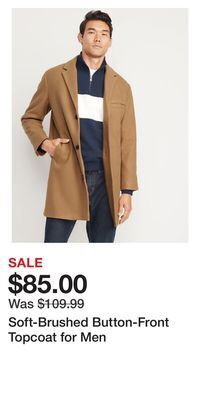Old Navy Soft-brushed button-front topcoat for men offer