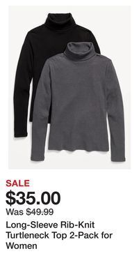 Old Navy Long-sleeve rib-knit turtleneck top 2-pack for women offer