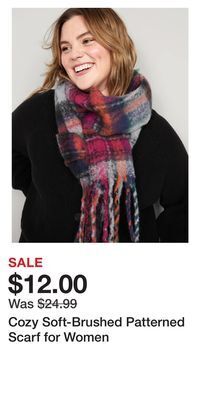 Old Navy Cozy soft-brushed patterned scarf for women offer